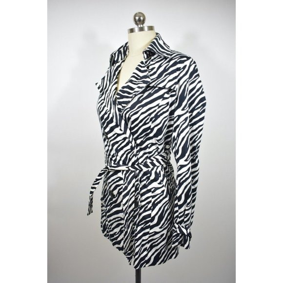 Vertigo Paris Womens Coat Jacket Trench XS Black White Zebra Animal Print Mid - Picture 2 of 11